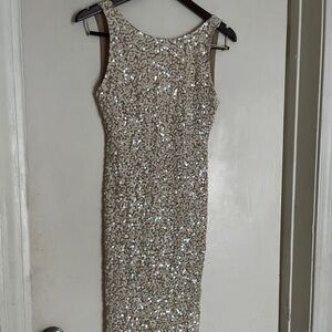Alice + Olivia Sequin Embellished Beige Mini Dress